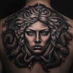 Artystyczny tatuaż Meduzy na plecach w stylu Realistycznym.