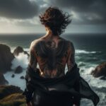 artystyczne ujęcie osoby z dużym tatuażem ptaka na plecach.