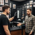 Poważna rozmowa w studiu tatuażu.