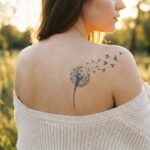 Widoczny delikatny, czarno szary tatuaż dmuchawca