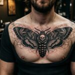 Tatuaż ćma na klatce piersiowej