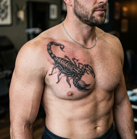 Realistyczny tatuaż skorpiona na piersi
