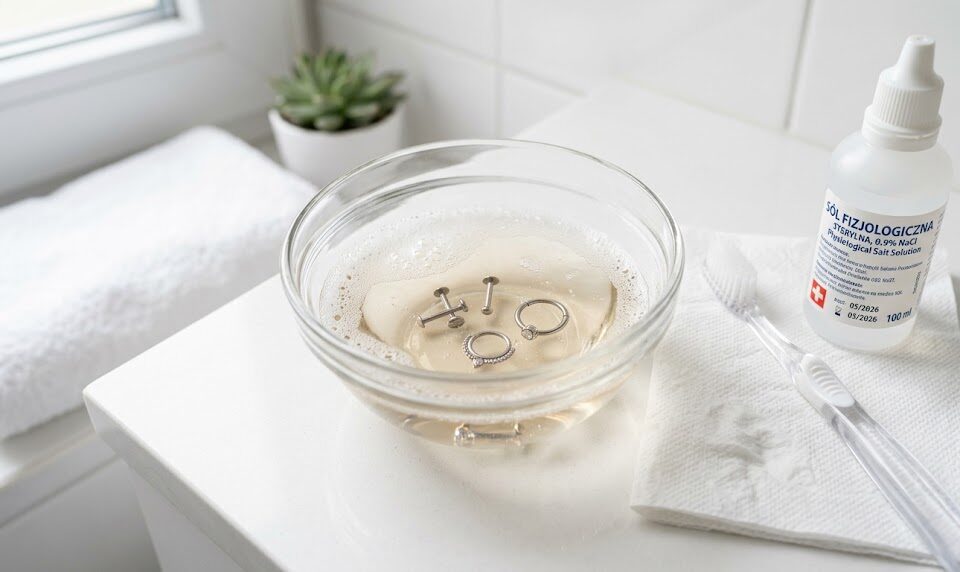 W miseczce leży kilka tytanowych kolczyków